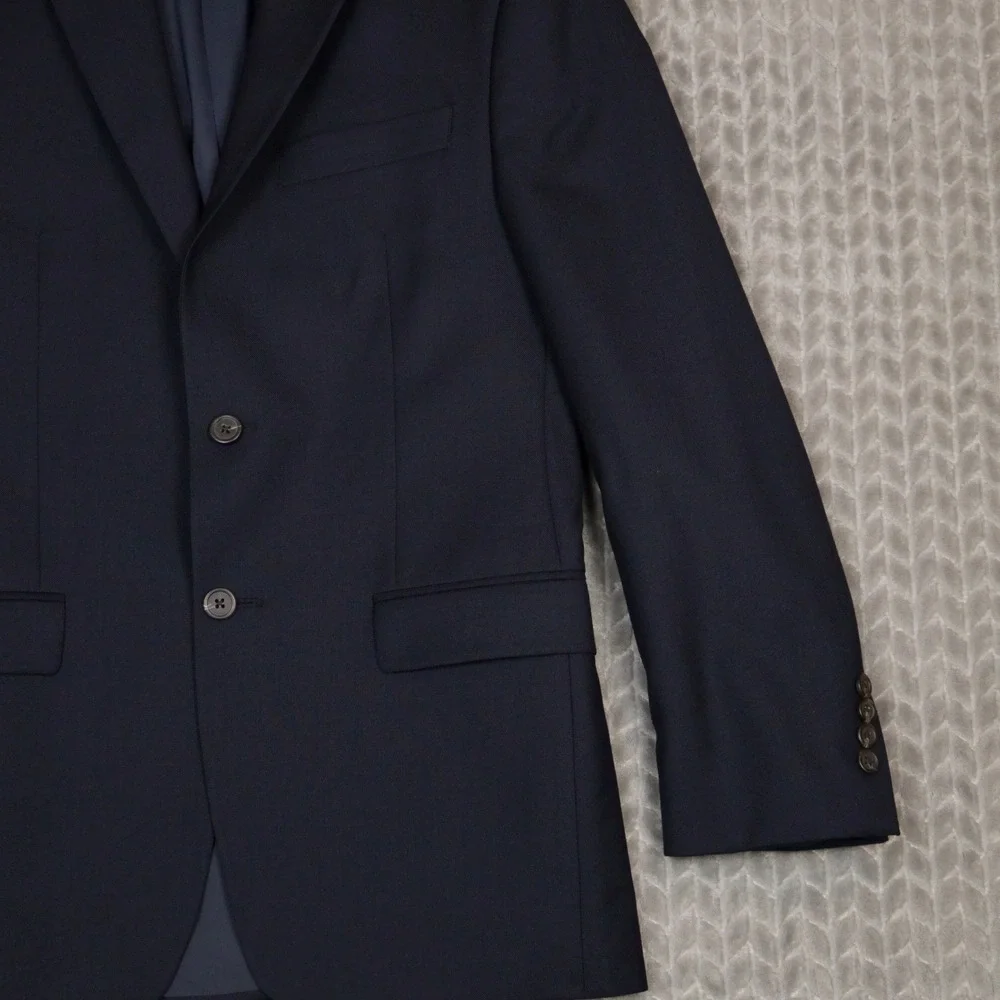 Lauren Ralph Lauren Blazer Men 38R Navy Blue Solid Sport Coat Wool Blend